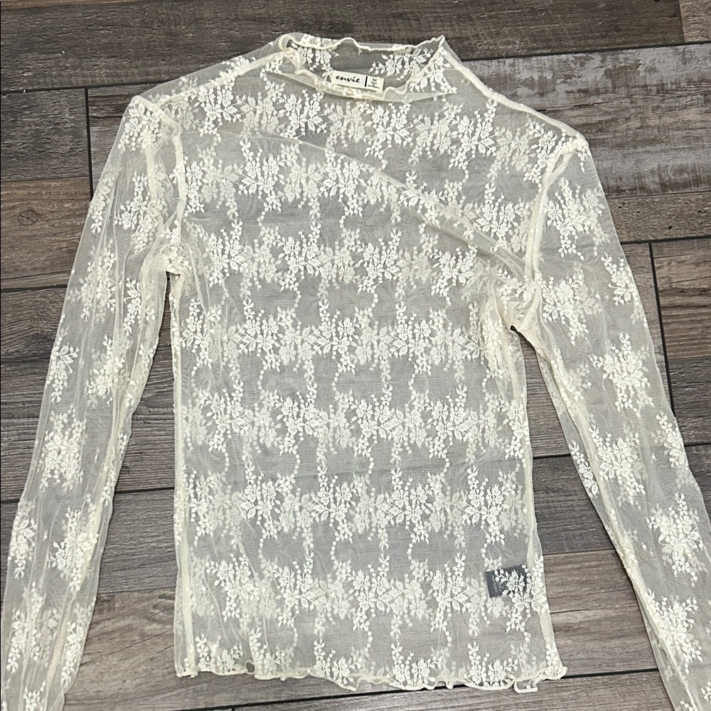 Ivory Floral Lace Long-Sleeve Top